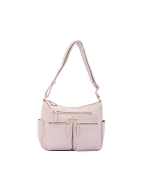 Bolso bandolera para mujer. El cierre es con cremallera. Los bolsillos internos son uno con cremallera y dos abiertos. Los bolsillos externos son tres delanteros con cremallera, dos laterales abiertos y uno trasero con cremallera. Falta la correa para el hombro. El asa es regulable en ecopiel. Hay dos compartimentos internos. El material exterior es ecopiel. Internamente está forrado en poliéster. Medidas: 30x21x12 cm. Producto de moda