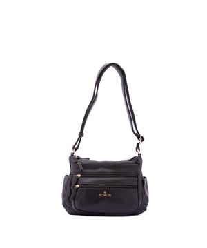 Bolso bandolera para mujer. El cierre es con cremallera. Los bolsillos internos son uno con cremallera y dos abiertos. Los bolsillos externos son tres delanteros con cremallera, dos laterales abiertos y uno trasero con cremallera. Falta la correa para el hombro. El asa es regulable en ecopiel. Hay dos compartimentos internos. El material exterior es ecopiel. Internamente está forrado en poliéster. Medidas: 27x20x14 cm. Producto de moda