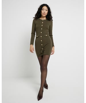 Military design, Button detail, Round neck, Long sleeves, Mini length