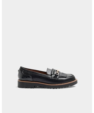 Croc embossed, Fringe detail, Chain detail, Slip on, Chunky sole