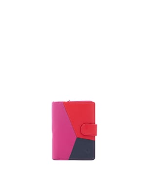 Cartera de mujer. El cierre es con botón de presión. Los bolsillos internos son uno con cremallera, tarjetero y porta billetes. Los bolsillos externos están ausentes. Falta la correa para el hombro. Falta el mango. Hay tres compartimentos internos. El material exterior es ecopiel. Internamente está forrado en poliéster. Medidas: 13x9x3 cm. Producto de moda