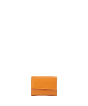 Cartera de mujer. El cierre es con botón de presión. Los bolsillos internos son tarjeteros para billetes y monedas. Los bolsillos externos son uno en la parte trasera con botón a presión. Falta la correa para el hombro. Falta el mango. Hay dos compartimentos internos. El material exterior es ecopiel. Internamente está forrado en poliéster. Medidas: 10x7,5x2 cm. Producto de moda