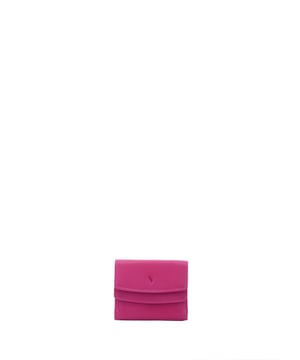 Cartera de mujer. El cierre es con botón de presión. Los bolsillos internos son tarjeteros para billetes y monedas. Los bolsillos externos están ausentes. Falta la correa para el hombro. Falta el mango. Hay dos compartimentos internos. El material exterior es ecopiel. Internamente está forrado en poliéster. Medidas: 9x8x2 cm. Producto de moda