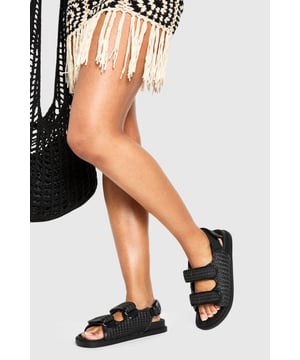 Wide fit design for enhanced comfort
        Chunky 'dad' sandal silhouette
        Double strap detailing for adjustable fit
        Textured upper for added interest
        Flat sole with a height between 0 and 2cm
    
    Step into comfort and style with these on-trend chunky 'dad' sandals. The wide fit design ensures all-day wearability, while the double strap detailing allows for a customisable fit. The textured upper adds a touch of visual interest, making these sandals a standout piece in your casual wardrobe. Perfect for pairing with relaxed summer outfits, these versatile sandals can take you from beach days to casual brunches with ease. Style them with a flowing maxi dress and oversized tote for a laid-back look, or team with cropped wide-leg trousers and a loose-fit blouse for a chic weekend ensemble. These sandals are ideal for family gatherings, picnics in the park, or any occasion where comfort meets casual cool.