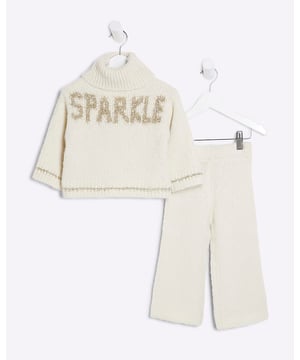 2 piece outfit, Knitted, Graphic print, High neck, Long sleeves, Trousers, Elasticated waist