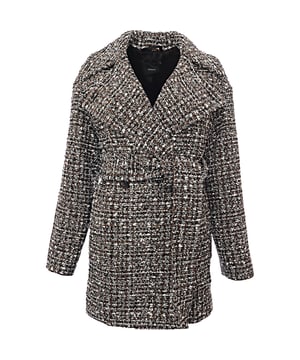 72% Acrylic, 13% Cotton, 4% Wool, 4% Viscose, 4% Polyamide, 3% PolyesterThe Tweed Wool Cleary Coat is a double-breasted, relaxed fit coat. By using multiple yarns a broken checked pattern is achieved, and the surfaced threads modernise yet add to the classic tweed feel and look. This coat is lined, and the wide lapels can be styled in various ways