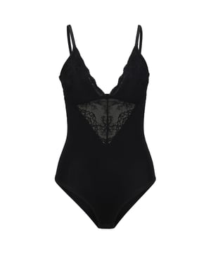 Womens BOSS Lace Detail Bodysuit in black- Tight fit- Lightly padded moulded cups- V-neck- Thin adjustable straps- Lace insert on cups and underbust.- 90% Polyamide  10% Elastane.  Hand wash- Ref: 50502631-001