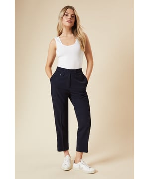 Stylish capri-length trousers with distinctive tab detail
        High-waisted design for a flattering silhouette
        Side pockets for practicality and convenience
        Cropped length perfect for showcasing footwear
        Versatile regular fit suitable for various body types
    
    These Tab Detail Capri Trousers from Dorothy Perkins are a must-have addition to your wardrobe. The cropped length and regular fit make them ideal for casual daywear, while the tab detail adds a touch of sophistication. Style them with a tucked-in blouse and ballet flats for a chic brunch look, or pair with a lightweight jumper and trainers for a relaxed weekend ensemble. The versatile design makes these trousers perfect for family gatherings or casual meet-ups with friends. The high-waisted cut is not only on-trend but also flattering for various body shapes. With their comfortable fit and easy-to-style nature, these capri trousers will quickly become a go-to item for your everyday outfits, offering both style and practicality for the fashion-conscious woman in her 30s.