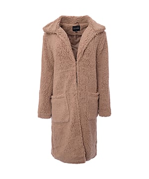 Main: 100% Polyester. The Brave Soul heavenly longline coat in borg stylish and cozy . Its plush borg material is perfect for those chilly days.