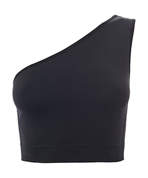 95% POLYAMIDE &amp; 5% ELASTHANE Look and feel like a goddess in this one-shoulder bra made from a technical stretch knit with ribbed side panels and an underbust band for added support