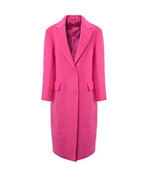 100% Virgin Wool Coat in textured wool with eco fur detail on neckline and a waist belt