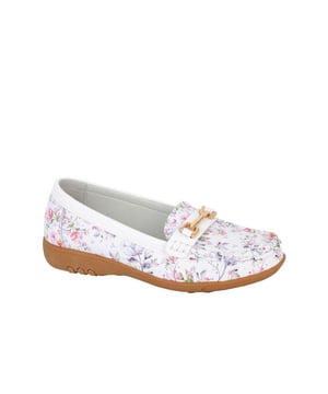 These Boulevard loafers are the perfect blend of elegance and ease. Featuring a smooth leather upper and a stylish floral print, they bring a touch of femininity to your footwear collection. The slip-on design offers convenience, while the buckle accent on the upper adds a sophisticated, modern twist. Inside, the PU lining and sock ensure a comfortable and breathable fit throughout the day. The durable TPR sole provides excellent traction and support, making these loafers as practical as they are fashionable. 
 - Leather upper 
 - Slip on design 
 - Floral print 
 - PU lining and sock 
 - TPR Sole