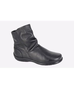 The Mod Comfys Eller Ruched Women's Ankle Boots combine style and comfort effortlessly. Made with softie Nappa leather in a sleek black finish, these ankle boots feature a stylish ruched design for a modern, fashionable look. The inside zip ensures easy wear, while the lightweight PU sole offers all-day comfort and support. Perfect for both casual and dressy occasions, these boots are the ultimate blend of fashion and practicality.

- Sofie Nappa Leather upper
- Stylish ruched design
- Inside zip closure
- Lightweight PU sole