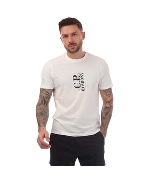 Heren C.P. Company 30-1 Jersey Vertical Logo T-shirt in wit.- Ronde hals.- Korte mouwen.- Op borst gedrukt logodetail.- Normale pasvorm.- 100% Katoen. - Ref: 18CMTS138A103