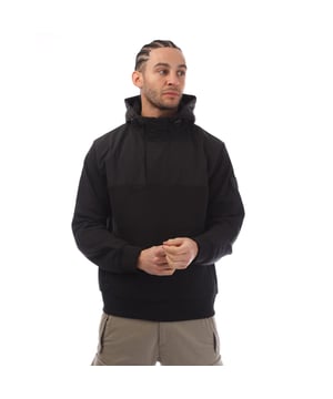 Mens BOSS Relaxed-Fit Hoodie in black.- Fixed drawstring hood.- Quarter zip and popper fastening.- Twin side pockets.- Ribbed hem and cuffs.- Nylon shoulder insert.- Relaxed fit.- Main material: 100% Cotton.  Lining: 100% Polyamide.- Ref: 50523936001