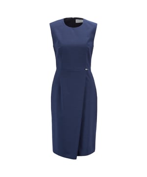 Women's Boss Dathea Dress. An elegant shift-style dress by BOSS. Featuring a wrap-effect skirt, this slim-fit design is crafted in soft twill. This product is made with responsibly sourced wool. For us, responsibly sourced means mulesing free, and meeting the standards of the Five Freedoms of animal welfare.- Slim fit.- Crew neck.- Zip fastening.- Sleeveless.