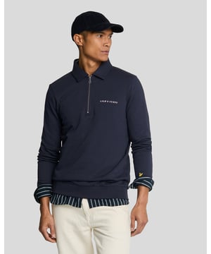 Classic collar.Long sleeves.Quarter zip fastening.Lyle & Scott script logo.Brushed back finish inside.Regular fit.