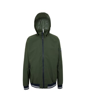 100% Polyester. Lining: Mesh, Taffeta. Fabric: Peached. Design: Logo, Stripe Detail. 110gsm. Fabric Technology: Breathable, Durable Water Repellent Finish, Isotex 10000, Moisture Wicking, Waterproof, Windproof. Cuff: Contrast Stripe, Elasticated. Sleeve-Type: Long-Sleeved. Neckline: Standing Collar. Taped Seams. Hood Features: Adjustable, Concealed, Lightweight. Pockets: 2 Lower Pockets, 1 Sleeve Pocket, Zip, 1 Security Pocket, Internal. Fastening: Front Zip. 10000g/m²/24hrs. Hem: Contrast Striped, Elasticated. Sustainability: Made from Recycled Materials. S: 38 in. M: 40 in. L: 42 in. XL: 44 in. XXL: 48 in. 3XL: 51 in. 4XL: 54 in. 5XL: 57 in.