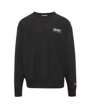 Kenzo zwart sweatshirt, 100% katoen, ronde hals, lange mouwen, grafisch logo op voor- en achterkant, elastische nek, mouwuiteinden en onderkant