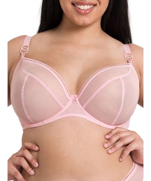 Curvy Kate Lifestyle Plunge Bra. With underwired cup and single-layered mesh sheer fabrics, this bra offers uplift and forward projection. The product is recommended for hand wash only.