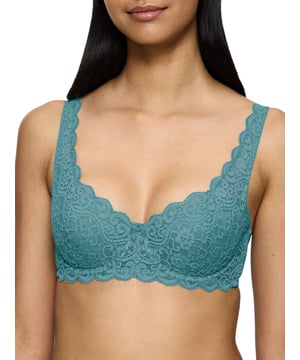 Triumph Amourette WHP Half Cup Padded Bra. Underwired half cup bra with soft microfibre side wings, inner cup elastics and delicate lace design . Product is hand-wash only.