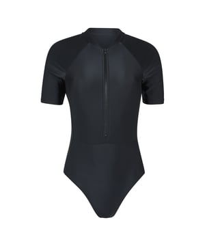 Außenmaterial (%): 82% Polyamid, 18% Elastan. Futtermaterial (%): 100% Polyester. Design: Unifarben. Mit Kragen. mit halbem Reißverschluss. Bademode-Funktionen: Bewegungsfreiheit im Wasser. Gewebetechnik: Stretch, Mit UV-Schutz. Passform: Komfortabel. UV-Schutzfaktor: UPF 50+.