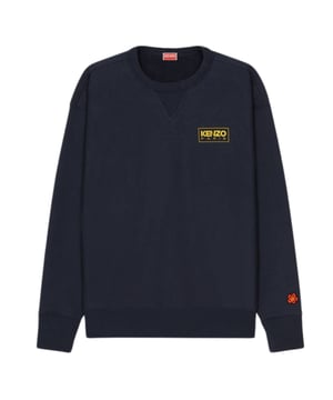 Kenzo blauw sweatshirt, 100% katoen, ronde hals, lange mouwen, grafisch logo op voor- en achterkant, elastische nek, mouwuiteinden en onderkant
