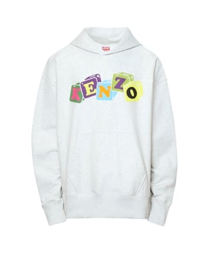 Kenzo veelkleurige logo lichtgrijze hoodie, 100% katoen, logo-ontwerp op borst en rug, normale pasvorm, maat valt normaal, vrijetijdskleding, grijze hoodie