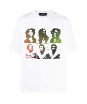 D2 Short Sleeved White Tee, Bob Marley On Chest, 100% Cotton, Made In Italy, Crew Neck, Regular True To Size Fit, D2 White Tee