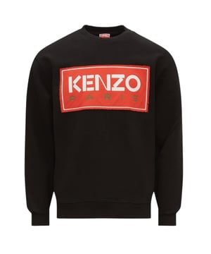 Kenzo zwart sweatshirt, 99% katoen, 1% elastaan, ronde hals, lange mouwen, bloklogo, elastische hals, mouwuiteinden en onderkant