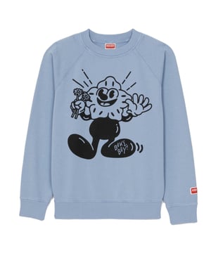Sudadera Kenzo azul, 100% algodón, cuello redondo, mangas largas, logo gráfico en la parte delantera y trasera, cuello, extremos de las mangas y bajo elásticos