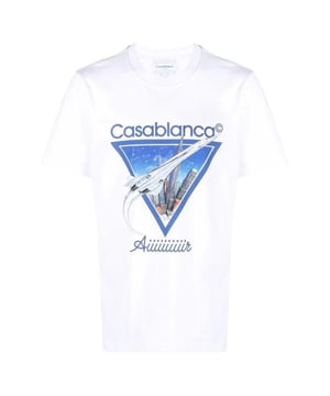 Short Sleeved White T-Shirt, Casablanca Airplane Design, Crew Neck Tee, Regular Fit, Fits True To Size, 100% Cotton, White Tee, Casual Wear