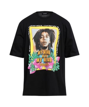 D2 Short Sleeved Black Tee, Bob Marley On Chest, 100% Cotton, Made In Italy, Crew Neck, Regular True To Size Fit, D2 Black Tee