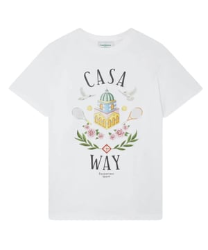 Camiseta blanca de manga corta, Diseño Casablanca Casa Way, Casa Sport, Tema de tenis, Camiseta con cuello redondo, Ajuste regular, Se ajusta a la talla real, 100% algodón, Camiseta blanca, Ropa casual