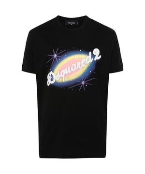 D2 Short Sleeved Black Tee, Galaxy Design, 100% Cotton, Made In Italy, Crew Neck, Regular True To Size Fit, D2 Black Tee
