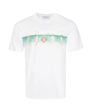 Short Sleeved White T-Shirt, Casablanca Playful Stripes Design, Casa Sport, Tennis Theme, Crew Neck Tee, Regular Fit, Fits True To Size, 100% Cotton, White Tee, Casual Wear