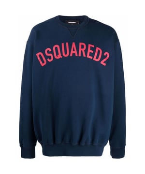 Sudadera Dsquared2 Azul Marino, 100% Algodón, Cuello Redondo, Mangas Largas, Logo De La Marca En El Frente, Made In Italy, Cuello, Extremos De Las Mangas Y Bajo Elásticos