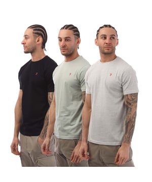 Mens Farah Laven 3- Pack T- Shirt with Logo Chest Print in multi colour.- Ribbed neck trim.- Short sleeves.- Rubberised logo.- Straight hem.- 100% Cotton.- Ref: FR2A131191BS2
