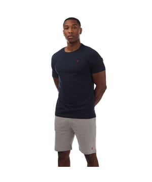 Mens Farah Balpine Lounge Set in navy grey.- Round neck.- Short sleeves.- Embroidered branding.- Straight hem.- 100% Cotton.- Branded elasticated waistband.- Side pockets.- Embroidered branding.- 60% Cotton  40% Polyester.- Ref: FR2P131640BS