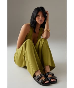 Faith: Giuliana Faux Leather Eyelet & Whipstitch Double Buckle Footbed Sliders
