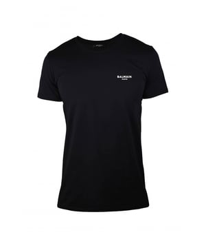 Zwart Balmain Paris T-shirt.Wit logo gedrukt op de borst.Korte mouwen.Rechte zoom.100% katoen.