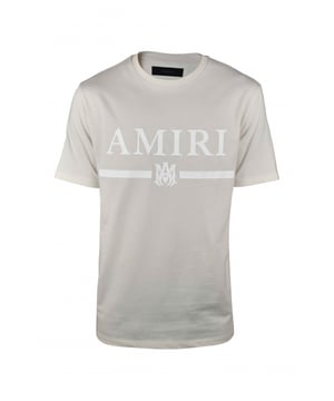Beige Amiri T-shirt.Ronde kraag.Witte logoprint in het midden.Korte mouwen.100% katoen.Gemaakt in Italië.
