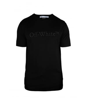 Camiseta negra Off-White.Logotipo en relieve en la parte delantera.Cuello redondo.Manga corta.100% algodón.