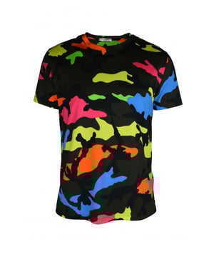 Valentino T-Shirt mit mehrfarbigem Camouflage-Druck.Mit kurzen Ärmeln.Rundhalsausschnitt.100% Baumwolle.Made in Italy.