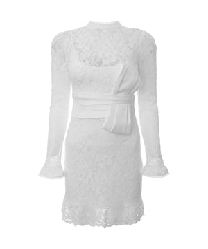Step into elegance with the Forever New Women's Ivory Bridal Lace Mini Dress with Satin Bow Waist. Perfect for a bridal shower, rehearsal dinner, or any special occasion, this romantic dress combines intricate lace detailing with a timeless, feminine silhouette. The delicate ivory lace covers the entire dress, creating a soft and sophisticated texture, while the satin bow at the waist adds a charming and refined touch. The mini length offers a modern twist on traditional bridal wear, and the figure-flattering fit ensures you feel as beautiful as you look. Whether you're the bride-to-be or attending a celebration, this dress exudes grace and style.

Delicate ivory lace for a soft, bridal look

Satin bow waist for a refined, feminine detail

Mini length for a modern, chic twist on classic bridal style

Figure-flattering fit that enhances your silhouette

Ideal for bridal showers, rehearsal dinners, or special occasions

The Forever New Women's Ivory Bridal Lace Mini Dress with Satin Bow Waist is the perfect blend of modern elegance and timeless charm, making it an unforgettable choice for any bridal event.