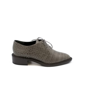 Zapatos brogues Walter Steiger en piel gris con relieve de cocodrilo.Suela de cuero.Made in Italy.