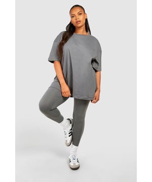 Oversized T-shirt and legging set for effortless style
        Relaxed fit T-shirt with dropped shoulders
        High-waisted leggings for a flattering silhouette
        Versatile jersey fabric for all-day comfort
        Perfect for mixing and matching with other wardrobe staples
    
    Embrace laid-back chic with this Plus Oversized T-shirt and Legging Set from Boohoo. The relaxed fit T-shirt with its dropped shoulders offers a contemporary twist on casual wear, while the high-waisted leggings create a sleek, elongated look. Crafted from soft jersey fabric, this co-ord set ensures comfort without compromising on style. Ideal for casual outings, family gatherings, or lazy weekends at home, this set is a versatile addition to your wardrobe. Style the oversized tee with the matching leggings and trainers for an effortless daytime look, or pair the T-shirt with jeans and ankle boots for a night out with friends. The possibilities are endless with this adaptable set, allowing you to create multiple outfits with minimal effort. Perfect for the fashion-forward woman who values both comfort and trend-setting style.