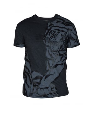 Valentino Garavani graues T-Shirt mit kurzen Ärmeln.Klassischer Rundhalsausschnitt.Tigerdruck auf Vorder- und Rückseite des T-Shirts.100% Baumwolle.Made in Italy.