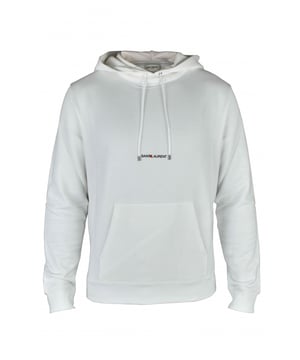 Sudadera con capucha blanca Saint Laurent.Tejido de rizo de algodón orgánico.Logotipo estampado en el pecho.Capucha con cordón. Bolsillo canguro.Mangas largas.Bordes de canalé.100% algodón.