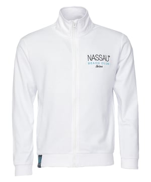 Die Nassau Beach Sweatjacke  bietet Komfort und Stil in einem. Mit dem NB Logo auf der Brust und Pailetten auf dem Rücken ist sie ein echter Hingucker. Mit zwei seitlichen Eingriffstaschen, einem Kragen und der durchgehende Reißverschluss wird für eine bequeme Passform und Flexibilität gesorgt. Perfekt für kühle Tage und lässige Freizeitlooks – ideal für alle, die Wert auf Qualität und Design legen.